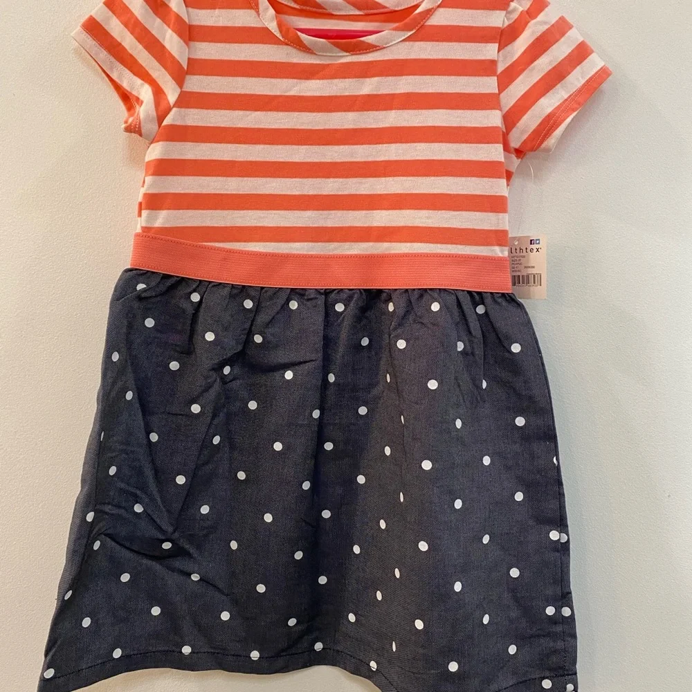 NWT!!  Healthtex Coral stripe and denim dress.  Size 3T - Picture 2 of 5